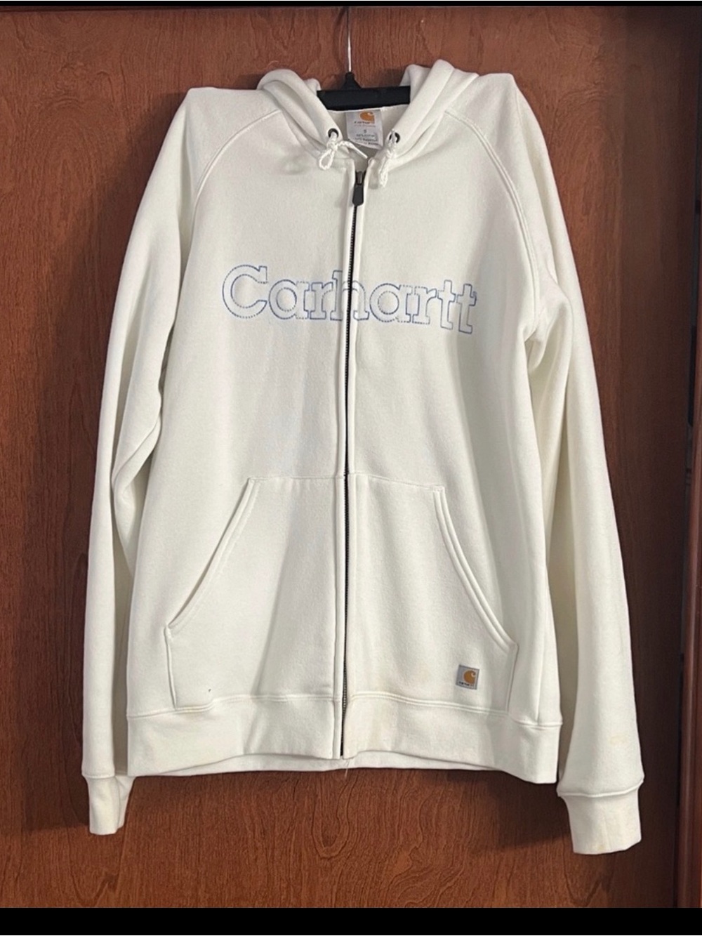 Carhartt White Full-Zip Hoodie with Embroidered Logo